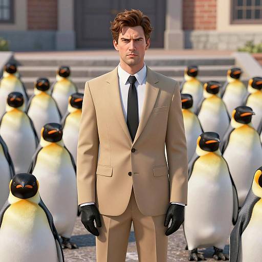 Man in Suit with Penguins