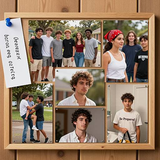 Photographs on a Wooden Bulletin Board