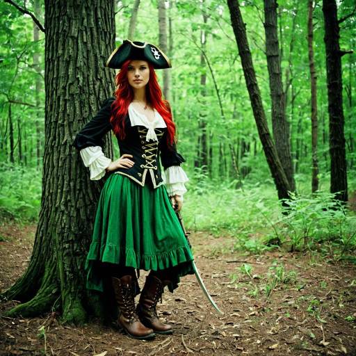 Adventurous Girl in Green Pirate Costume