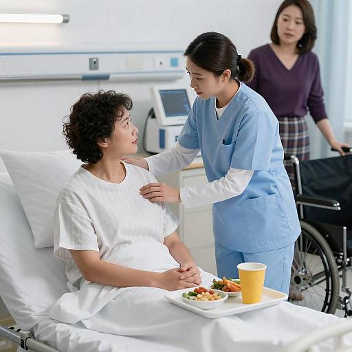 Nurse Assisting Patient in Hospital Room