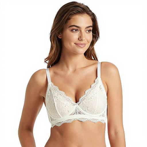 Elegant Woman in White Lace Bra