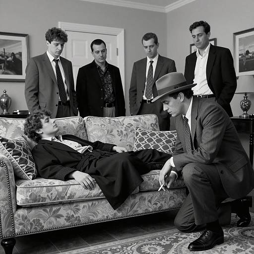 Mysterious Black and White Living Room Scene