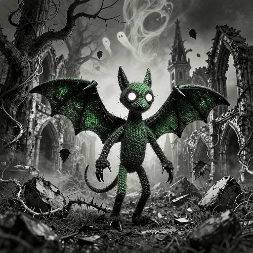 Whimsical Gothic Wool Bat Figurine