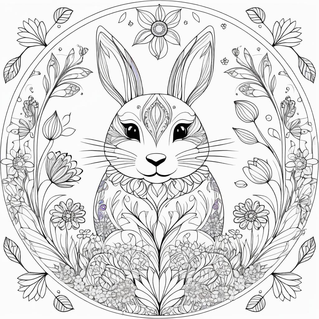 Playful Mandala Rabbit with Flowers