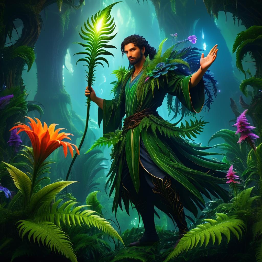 Enigmatic Sorcerer in a Fern Realm