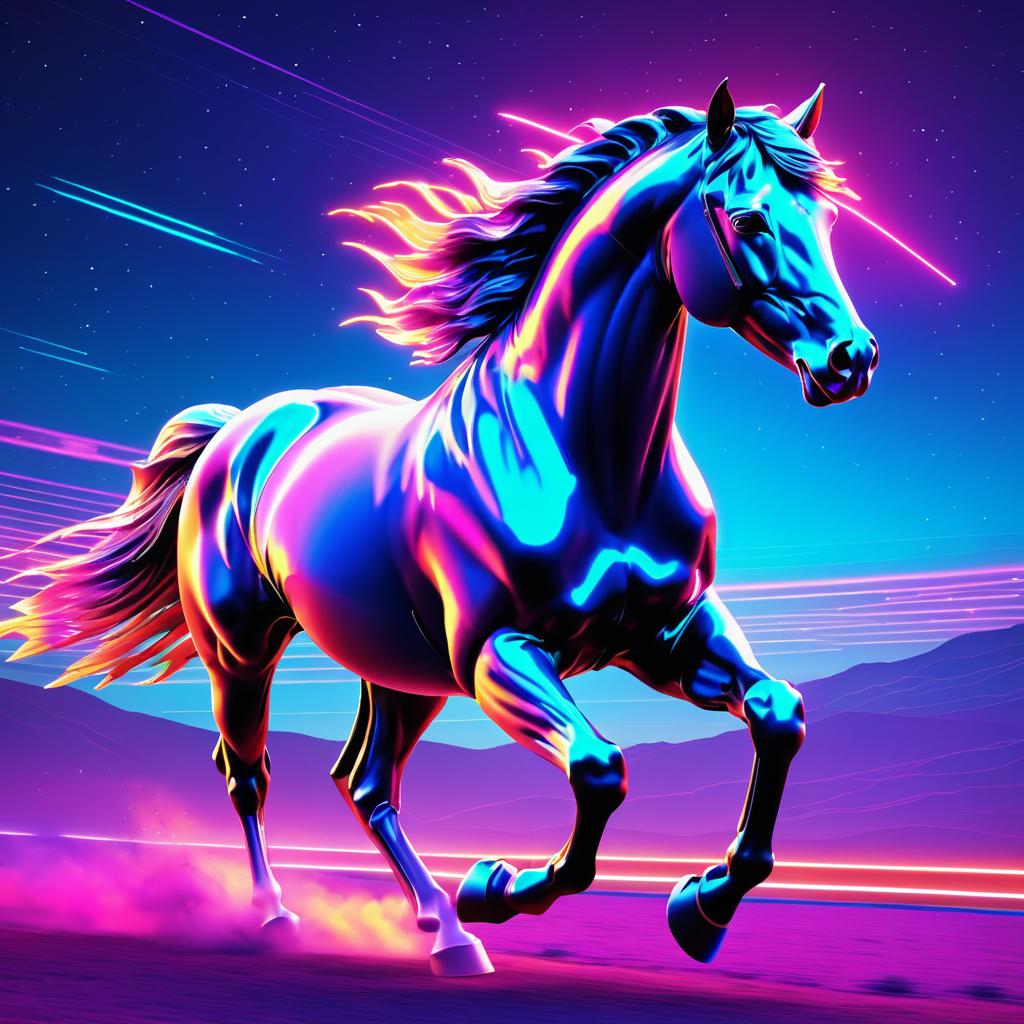 Vibrant Synthwave Horse in Cyber Fields