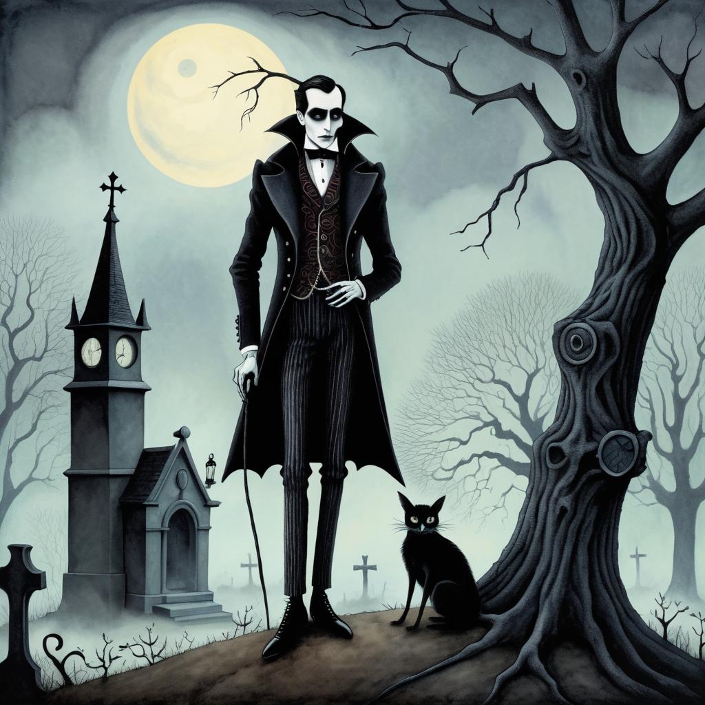 Eerie Whimsical Vampire in Graveyard