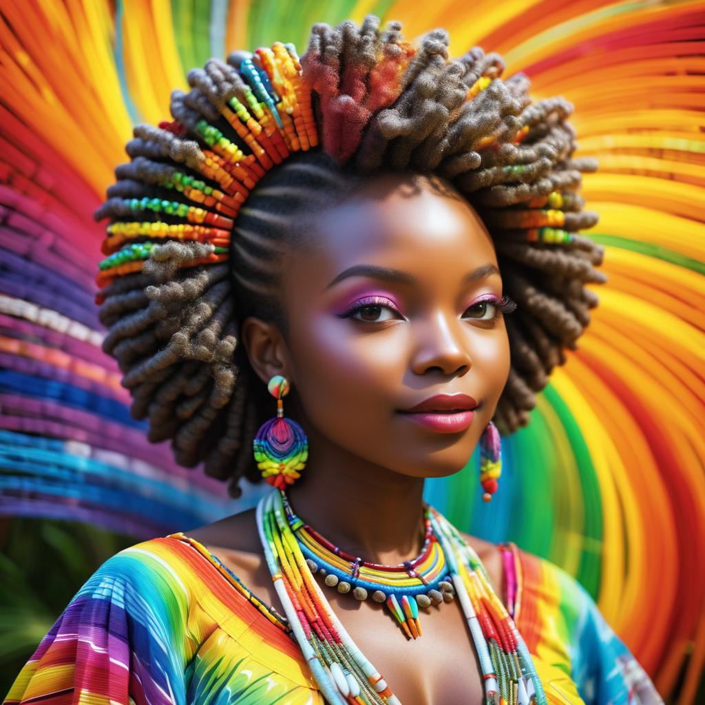 Whimsical African Girl in Colorful Kimono