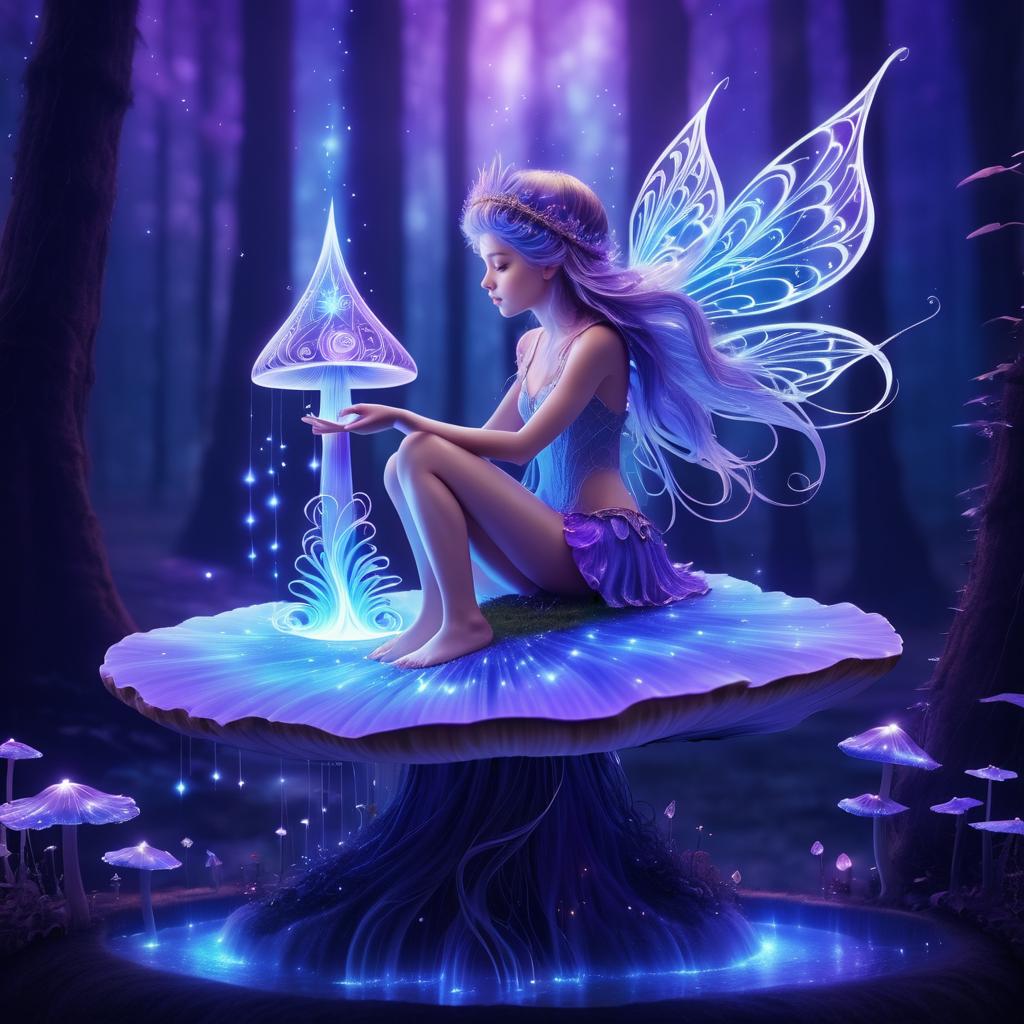 Whimsical Fairy on Glowing Mushroom