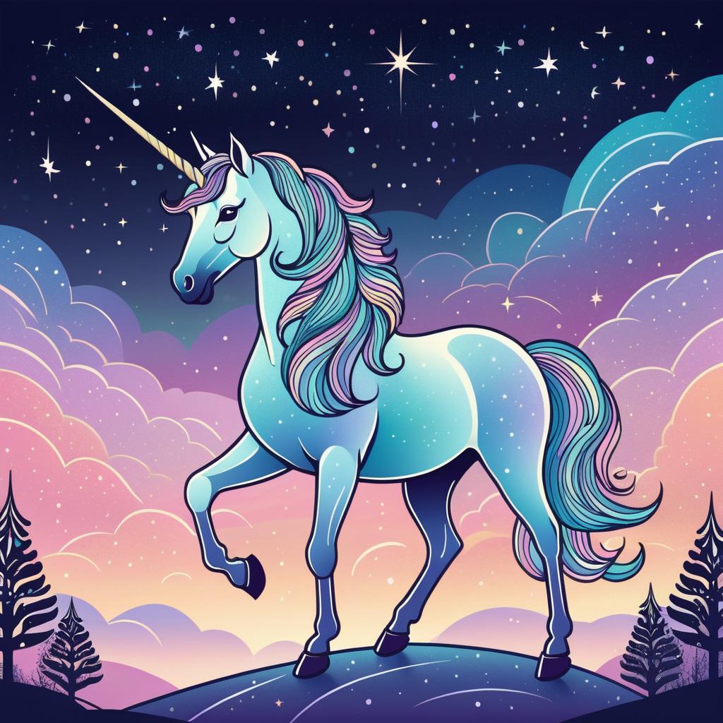 Mystical Unicorn in Pastel Starry Night