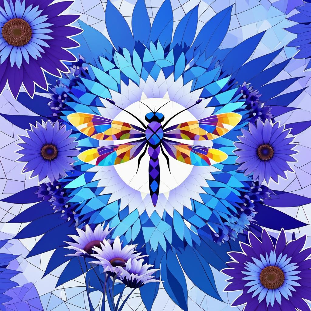 Abstract Floral Design with Dragonfly