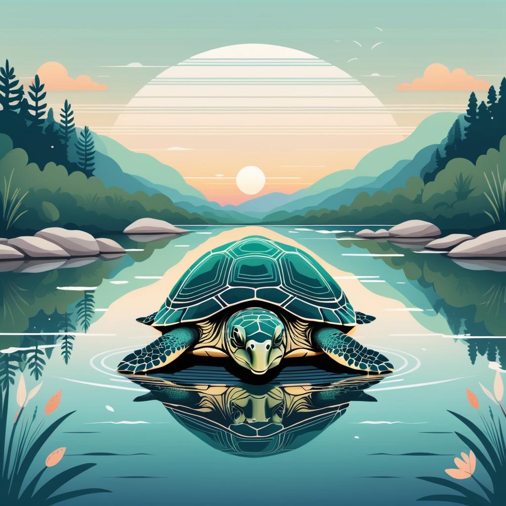 Serene Turtle in Tranquil River Scene