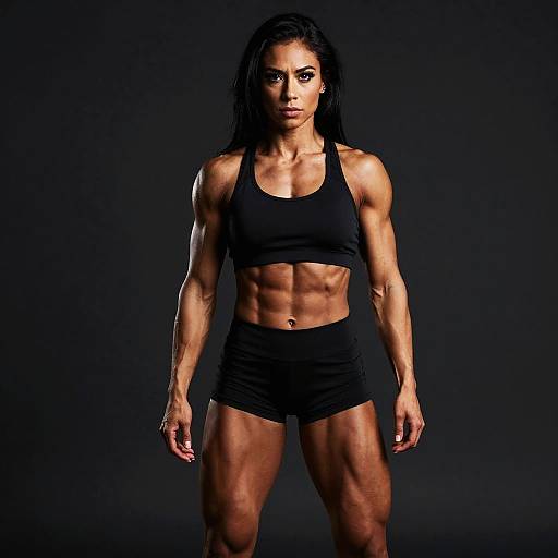 Muscular Woman in Black Sportswear