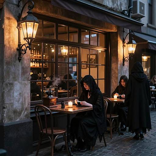 Gothic Twilight Coffee Shop Scene