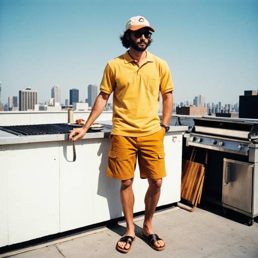 Man in Yellow Polo Shirt on Rooftop BBQ