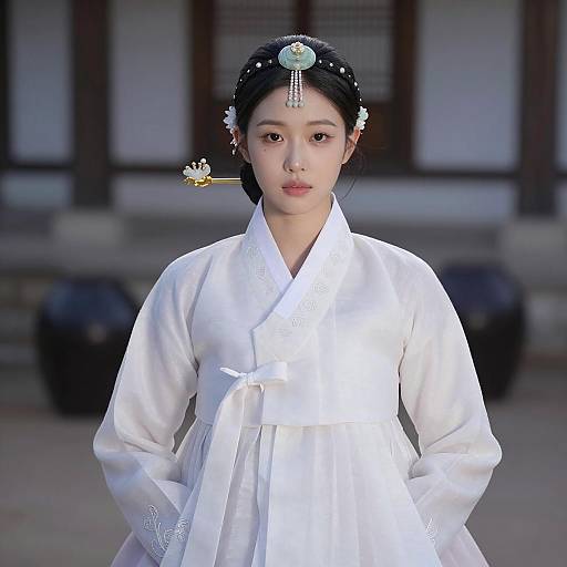 Elegant Portrait of a Hanbok-Clad Woman