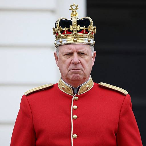 Regal Middle-Aged Man in Red Military Uniform