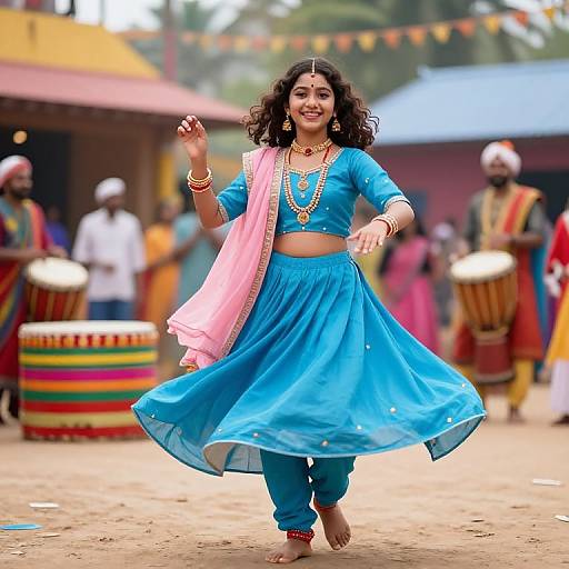 Joyful Girl Dancing at Village Festival