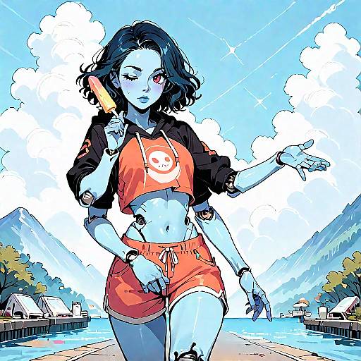 Blue Skinned Anime Girl Outdoors