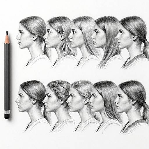 Detailed Pencil Sketches of Women Profiles