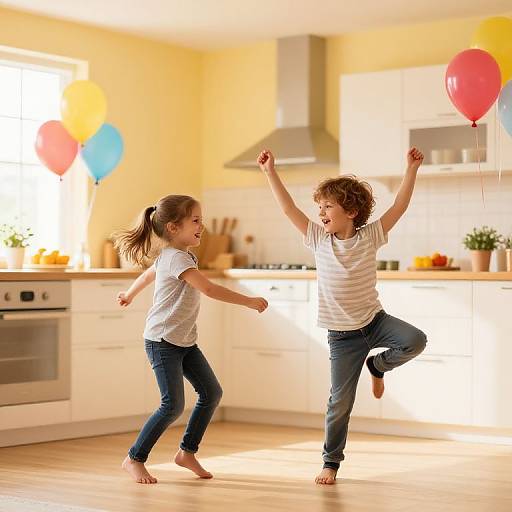 Joyful Sibling Dance in Kitchen