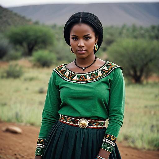 Sotho Woman in Traditional Green Attire