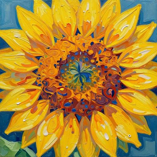 Abstract Sunflower Mural with Impasto