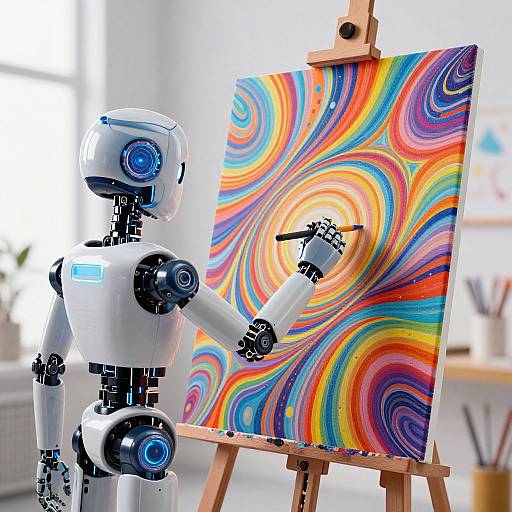 Creative Robot Artist Painting Vibrant Canvas