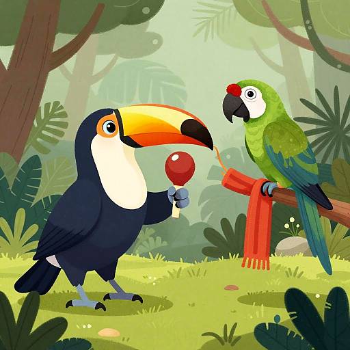 Colorful Birds Making Music and Crafts