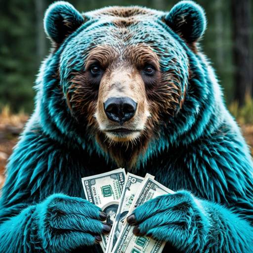 Humorous Blue Grizzly Bear Counting Money