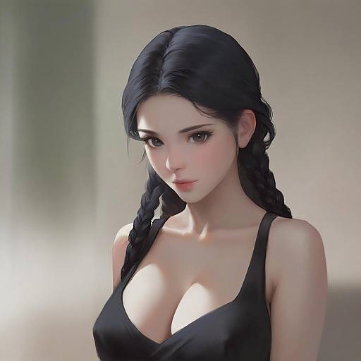 Realistic Portrait of Woman in Black Dress