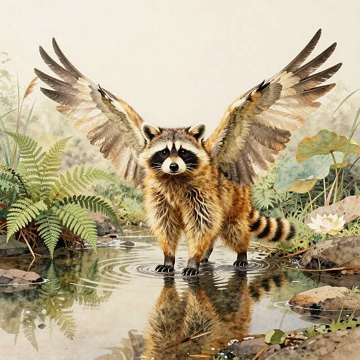 Golden Raccoon Dog in Woodland Stream