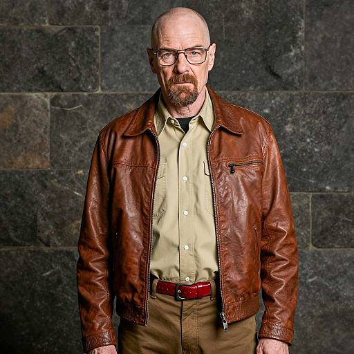Bald man in brown leather jacket portrait