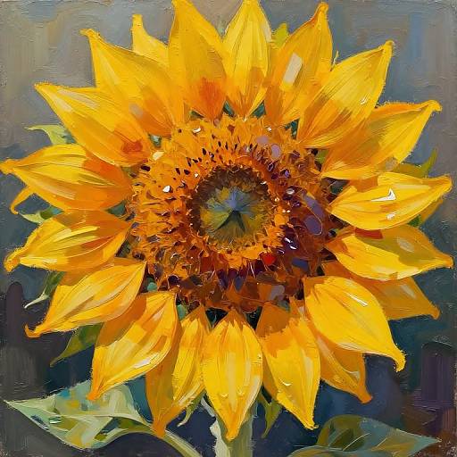Abstract Sunflower Mural with Curves