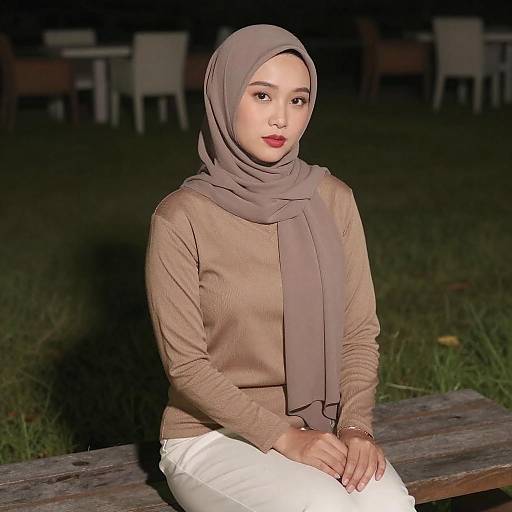 Portrait of Asian Woman in Brown Hijab