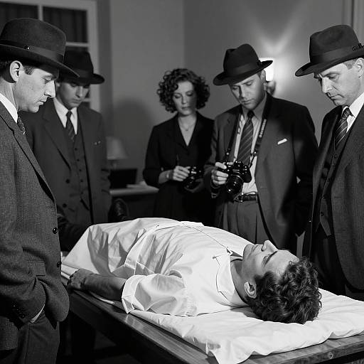 Mysterious Scene: Man on Wooden Table