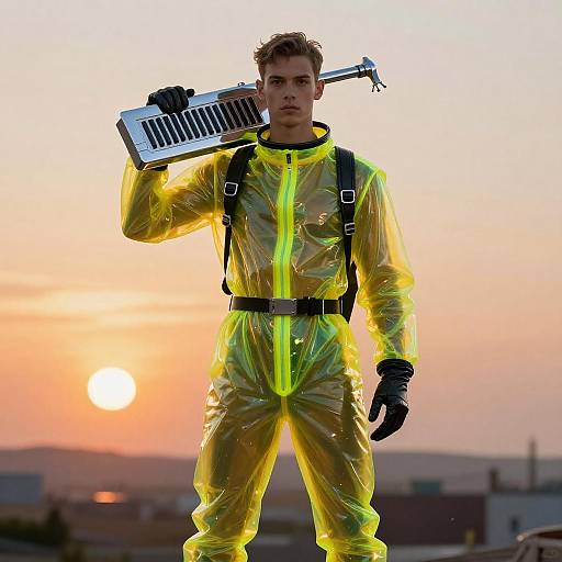 Youthful Man in Fluorescent Latex Spacesuit