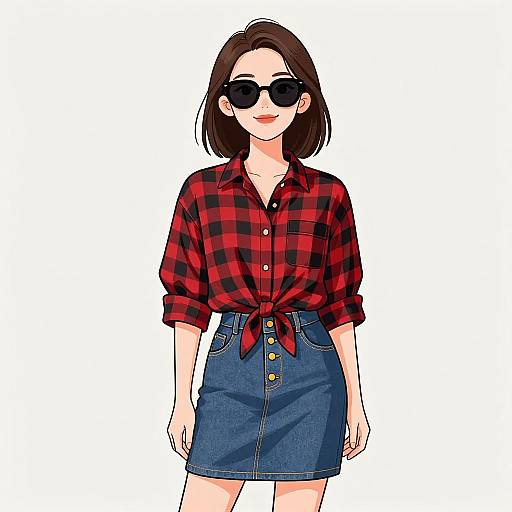 Smiling Woman in Casual Checked Shirt