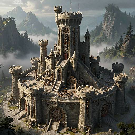 Medieval Fortress Emerging from Ancient Device