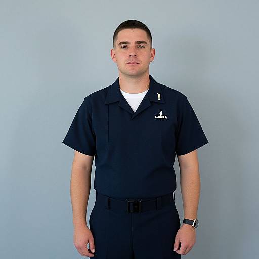 US Navy Man Posing by Wall