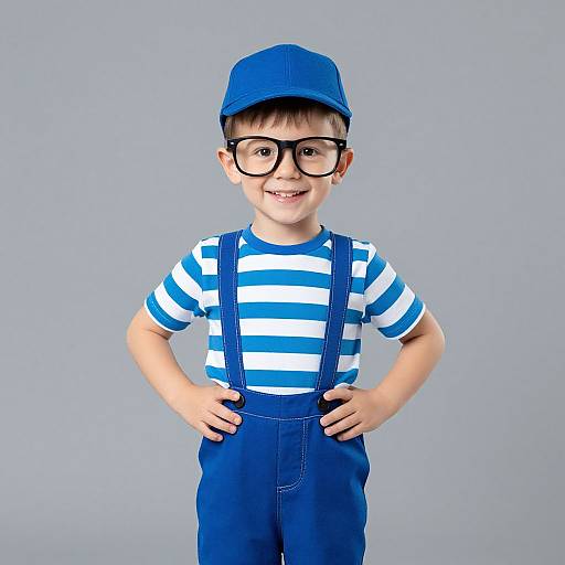 Adult Blippi Costume with Striped Overalls