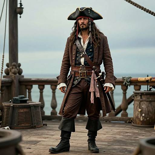 Pirate in Brown Coat on Deck