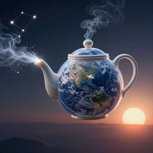 Colossal Teapot Hovering Over Earth