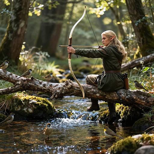 Elven Ranger in Serene Forest Glen