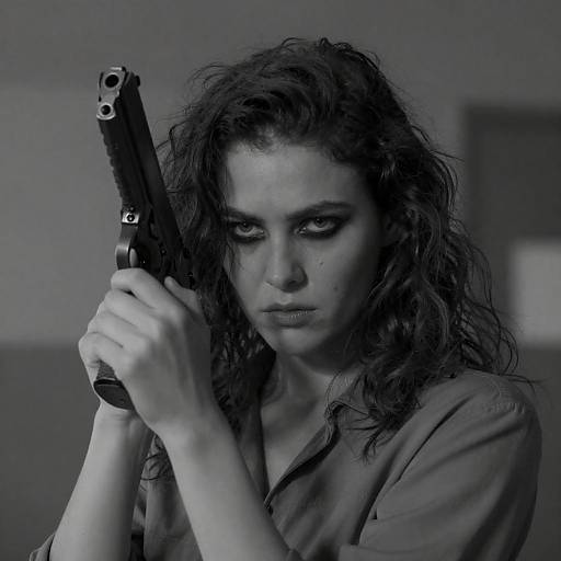 Gritty Black-and-White Portrait with Gun