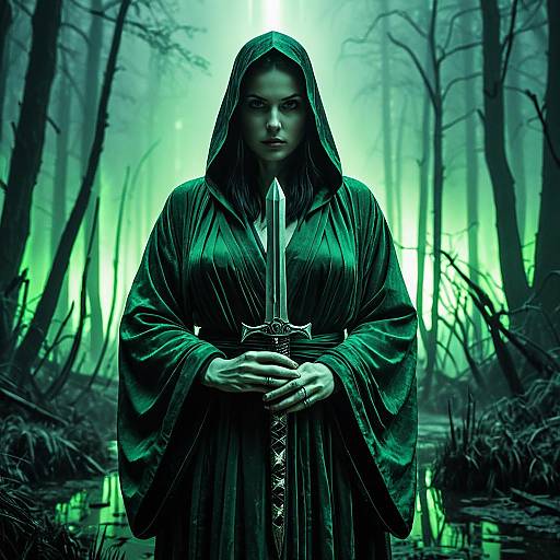 D&D Horror: Female Assassin in Swamp
