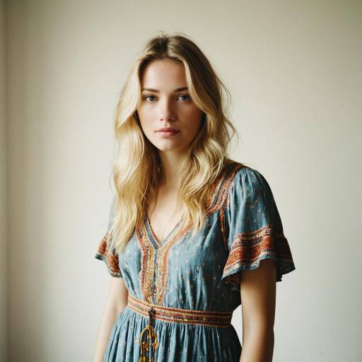 Young Blonde Woman in Bohemian Dress