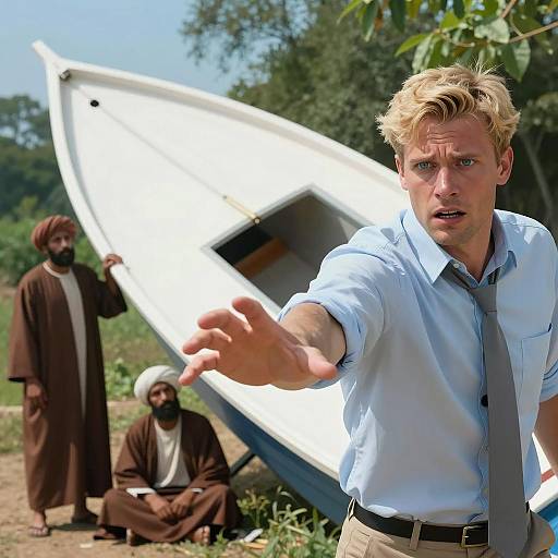 Intense Drama by the White Boat