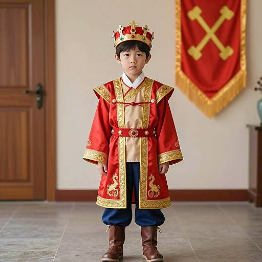 Young Asian Boy in Regal King Costume
