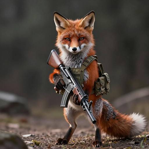 Silver Red Fox Soldier with Rifle